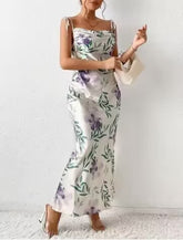 Robe à bretelles en satin imprimé Robe dos nu à lacets
